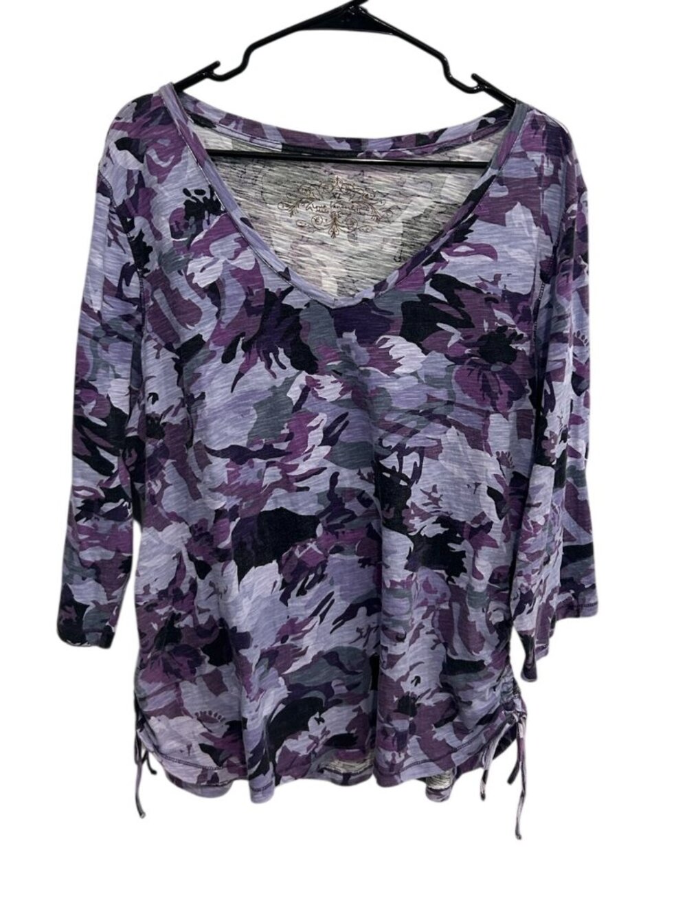 Gloria Vanderbilt XL Purple Camo V-Neck Tunic Top Casualcore Alt Aesthetic